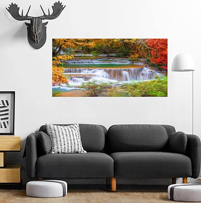 DZL Art S75362 Large Wall Art Canvas Prints Waterfall In Deep Rain Forest Jungle Painting Framed wall art for living Room Bedroom and Office Home Decor Artwork