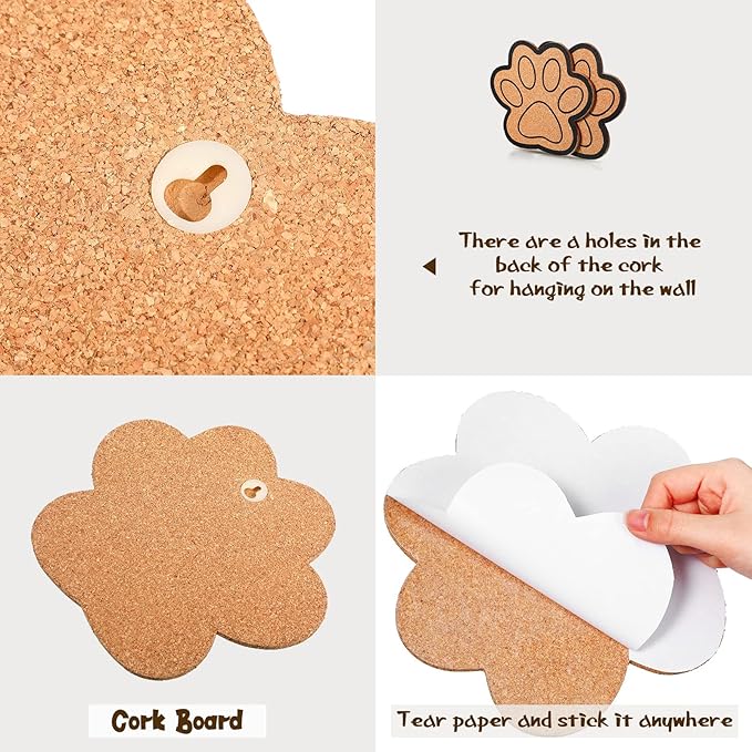 Decorative Cork Bulletin Board for Walls Memo Bulletin Pin Board Dog Paw Shape Bulletin Cork Board for Office Home Kitchen (2 Pieces)