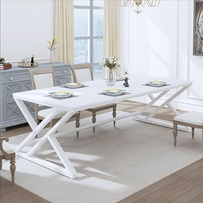 HSH White 70.8" Computer Desk, Modern Large Long Wood Metal Office Desk, Farmhouse Pc Study Work Writing Desk for Two Person, Rustic Double Workstation Executive Desk for Home Bedroom Living Room