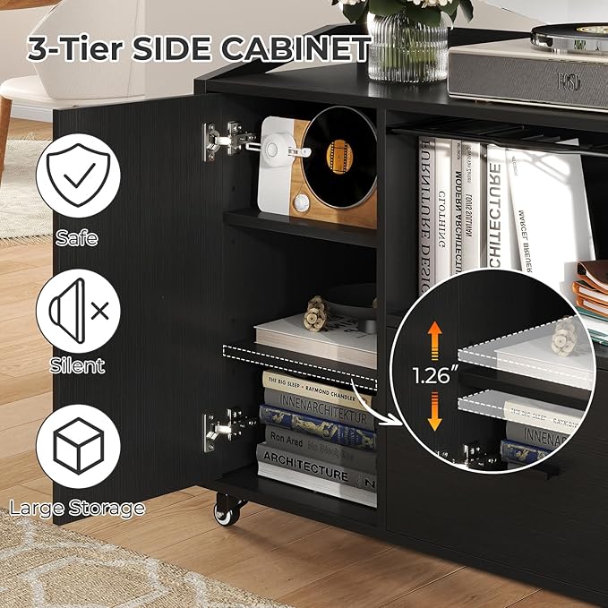 HSH File Cabinet with Wheels with Locks,Black Oak