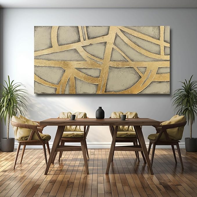 Gold Wall Decor for Living Room Abstract Canvas Wall Art Framed Prints Pictures Large Arts for Office Hotel 29"x58"