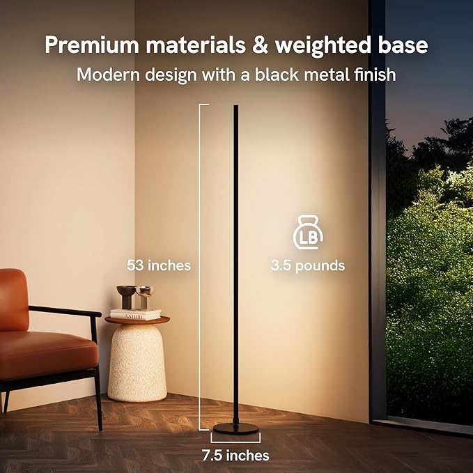 Aura Labs RGBICW Floor Lamp, Ambient Light LED Corner Light Alexa Control with Music Sync 1000 Lumen 4-Billion Colors, 90+ CRI, Preset & Custom Colors & Scenes, Modern Floor Lamps for Living Room