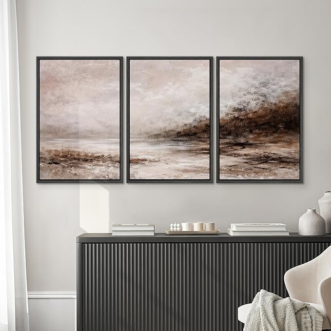 SIGNWIN Framed Canvas Print Wall Art Set Hazy Autumn Shores Illustrations Decorative Relax/Calm Zen for Living Room, Bedroom, Office - 16"x24"x3 BLACK