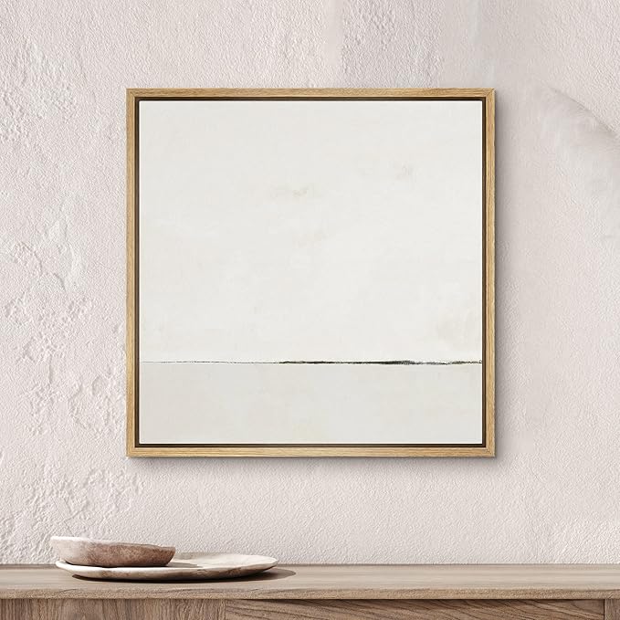 SIGNWIN Framed Canvas Print Wall Art Watercolor Abstract White Landscape Nature Shapes Illustrations Modern Art Decorative Contemporary Minimal for Living Room, Bedroom, Office - 16"x16" Natural