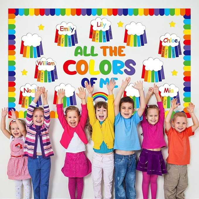Rainbow Bulletin Board Set Rainbow Welcome Themed Classroom Bulletin Board Decorations Summer Cloud Star Cutouts Classroom Decorations for Back to School Office Home Chalkboard Decor Wall Door
