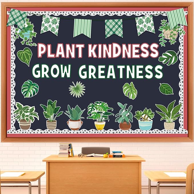Qilery 50 Pcs Plant Bulletin Board Decoration Set Plant Kindness Grow Greatness Cutouts Positive Greenery Classroom Decor Growth Mindset Bulletin Board Kit for Elementary Middle School Teacher