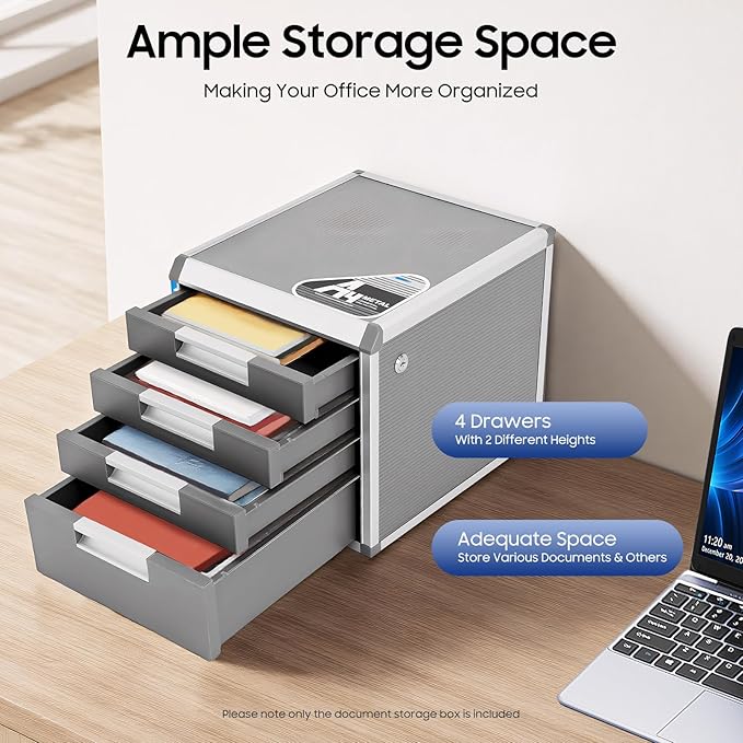 File Cabinet, Desk Organizer with 7 Drawers Metal Desktop Storage Cabinet File Holder with Locks and Keys for Home Office Organization (4 Layers)