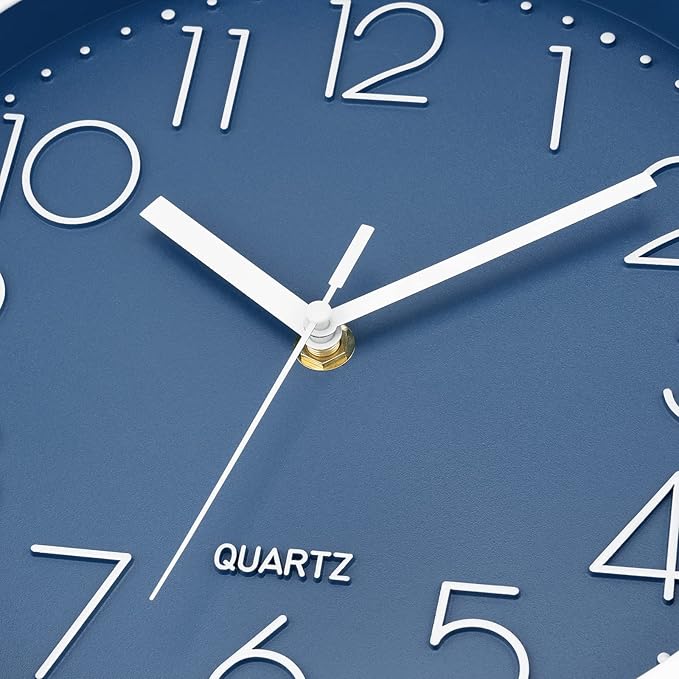 Foxtop 10 Inch Wall Clock Silent Non-Ticking Battery Operated Quartz Round Modern Simple Wall Clock Decorative for Bedroom Kitchen Home Office School (Cerulean)