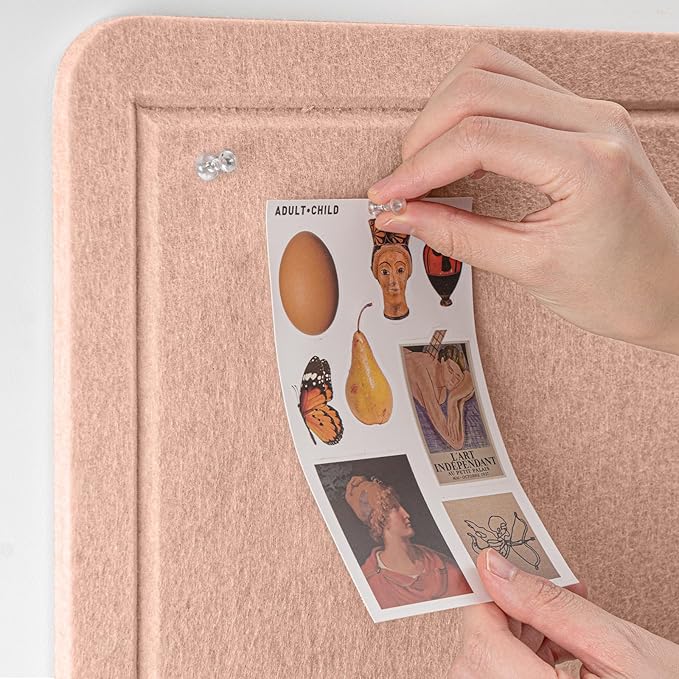 Bulletin Board, 36 x 24 inches Felt Board - Decorative Pin Board, Cork Board Alternative for Wall, 3' x 2' Foldable Self-Adhesive Vision Board Prayer Board with 20 Pushpins - Mauvey Pink