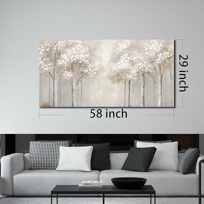 ANCXWOTER Large Forest Wall Art for Living Room White Misty Birch Tree Picture for Bedroom Office Modern Landscapes Canvas Prints Ready to Hang 29x58 Inch