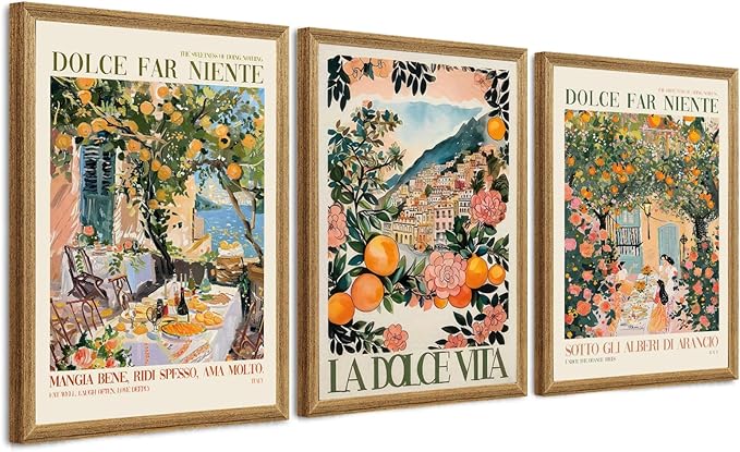 SYWENNOI 3 Pieces Wood Framed Italy Scenes Canvas Wall Art, Tuscan Wall Decor for Living Spaces, Vintage City Landscape Art Poster Prints for Bedroom Kitchen Dining Room Ready to Hang 12x16 inches