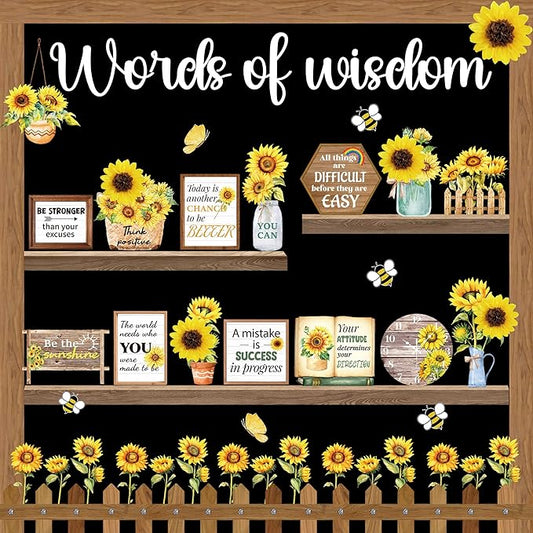 Sunflower Bulletin Board Set Classroom Motivational Flowers Bulletin Board Decorations with 3D Paper Sunflower Cutouts Inspirational Positive Quotes for School Office Classroom Decor