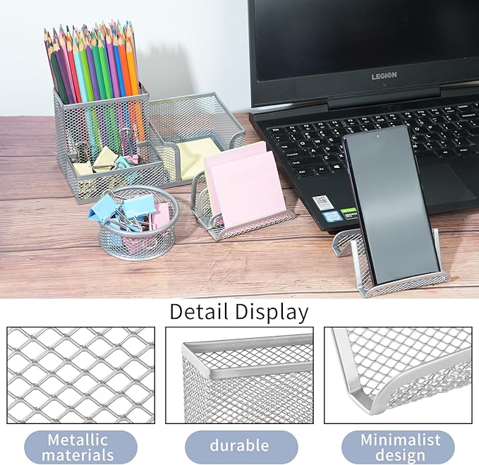Desk Organizer for Office, 6 Pieces Mesh Desk Multi-functional Storage Set Office Supplies Accessories (Black)