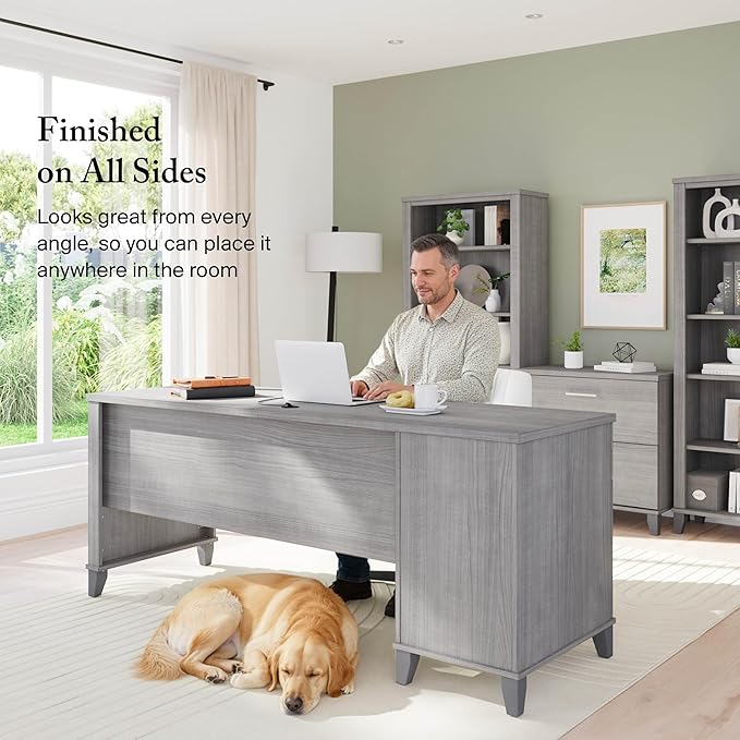 Bush Home 72-inch Home Office Desk with Drawers, Large Computer Table for Personal Workspace, Somerset Collection, Platinum Gray