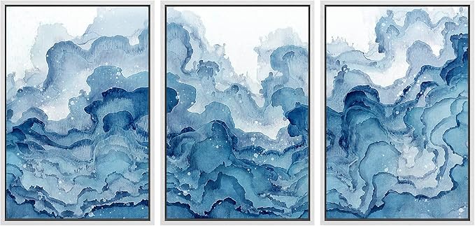 SIGNWIN Framed Canvas Print Wall Art Set Pastel Watercolor Mountain Range Abstract Shapes Illustrations Modern Art Decorative Nordic Zen Chic for Living Room, Bedroom, Office - 16"x24"x3 White