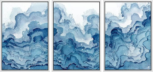 SIGNWIN Framed Canvas Print Wall Art Set Pastel Watercolor Mountain Range Abstract Shapes Illustrations Modern Art Decorative Nordic Zen Chic for Living Room, Bedroom, Office - 24"x36"x3 White