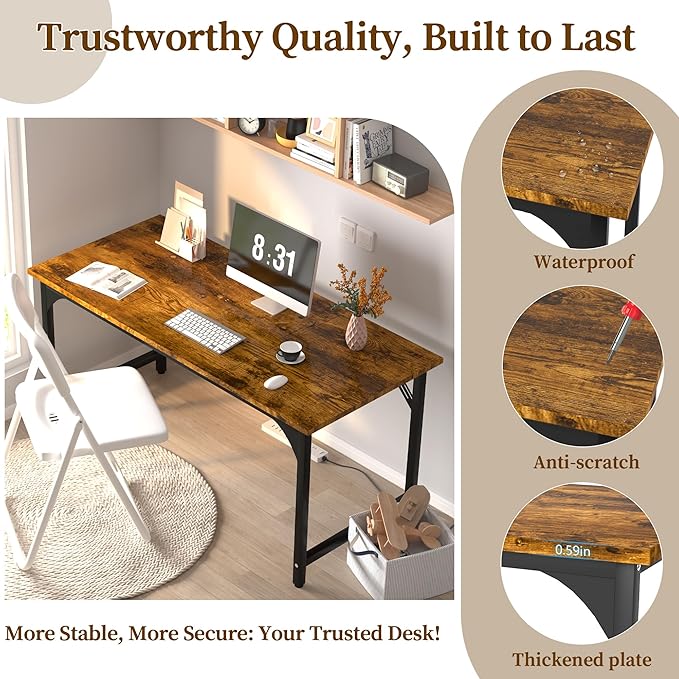 AZN Computer Desk, Office Desk 47'', Computer Desk for Work Study Writing Gaming, Office Desk w/ 24in Wide Desktop & Large Legroom, Home Office Desks w/Waterproof & Scratch-Resistant Surface