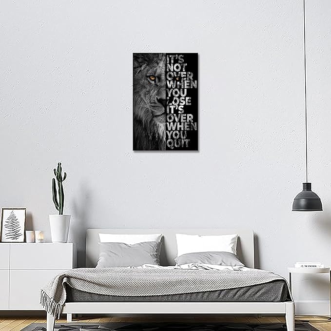 Lion Head Prints Canvas Inspirational Wall Art Black and White Animal Posters Motivational Quote Pictures for Bedroom Dorm Room Office Decor Framed Ready to Hang28x44inches