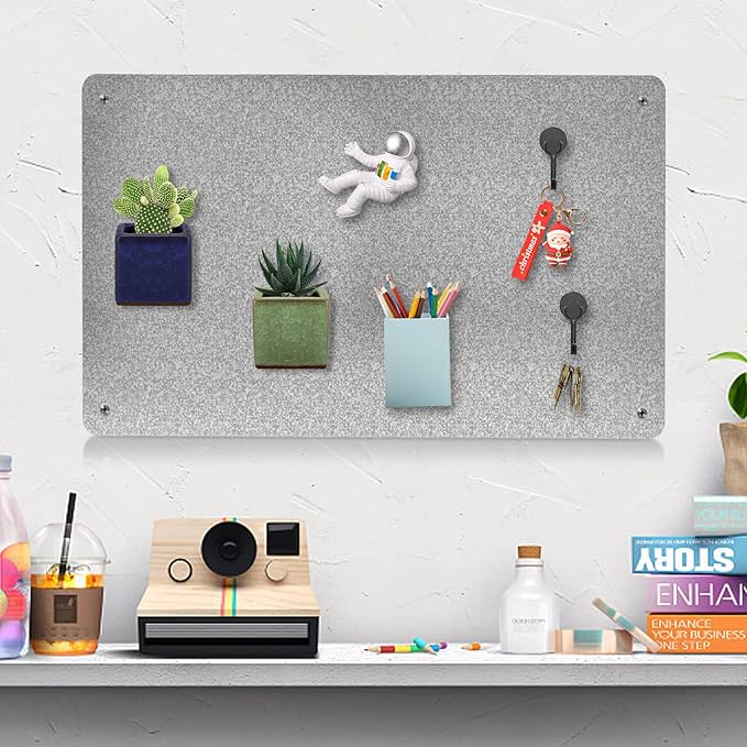 17.7" x 11.8" Metal Magnetic Board - Magnet Bulletin Board to Display Magnetic Letters Numbers Animal, Poetry, Spice Jars, Notes, Photos, Suitable for Wall, Refrigerator, Cubicle, Cabinet