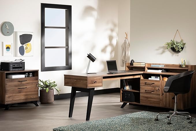 South Shore Helsy 2-Drawer File Cabinet Natural Walnut, Scandinavian