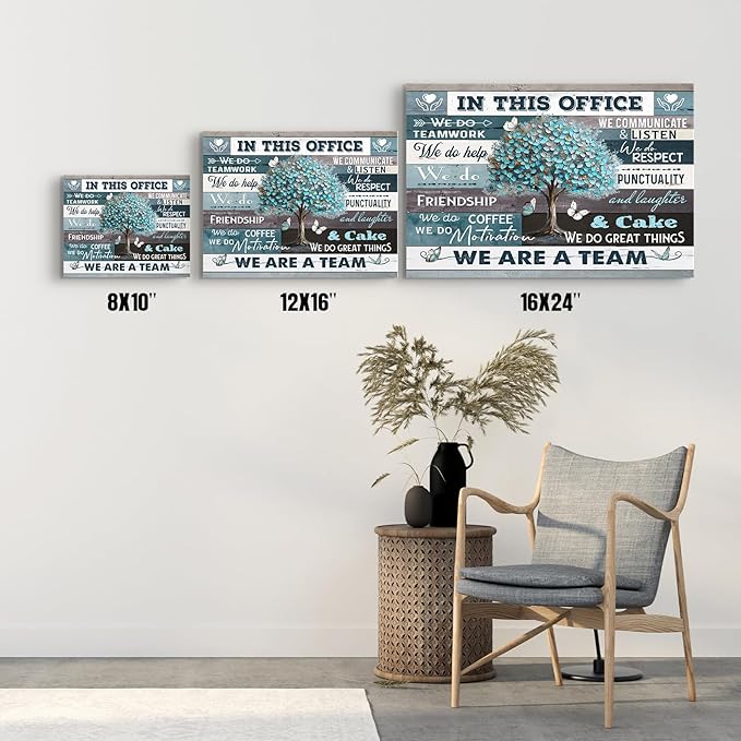 Farmhouse Inspirational Wall Art for Office Rustic Motivational Quotes Wall Decor Tree Pictures Canvas Print Framed Artwork We Are A Team Home Workspace Desk Decorations for Office Wall Art 12"X16"