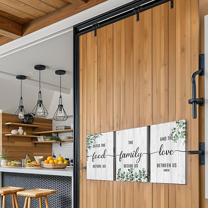 YOUHONG 3 Piece Family Wall Art Bless the Food Before us Wall Decor Kitchen Decor Farmhouse Blessed Wall Decor Kitchen Art for Dining Room (16''Wx24''Hx3PCS)
