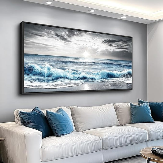 KELIYUAN Large Canvas Wall Art For Living Room Wall Decor For Bedroom Office Decorations Beach Wave Scenery Pictures Artwork For Modern Stretched and Framed Beach Posters Home Decoration 30"X60"