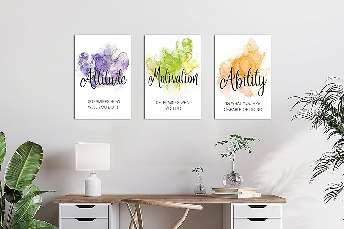 SHMAO 3 Piece Office Canvas Wall Art, Motivational Quotes Abstract Watercolor Canvas Print Pictures Wall Decor for Office, Men Women Inspirational Framed Artwork Home Office Decor 12''x18'' x 3 Pcs