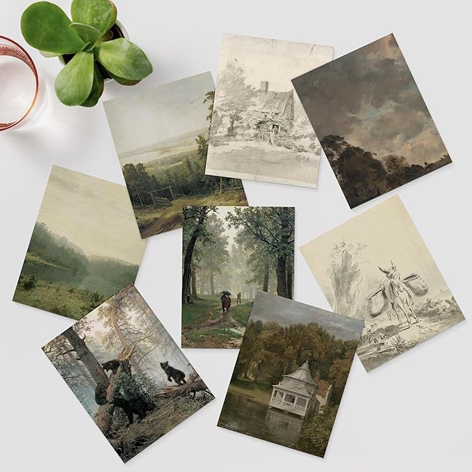 SIGNWIN Poster Wall Art Set of Vintage Landscape, Sketches Art, Rustic Framhouse Decor for Living Room, Bedroom, Office - 8"x10"x 8