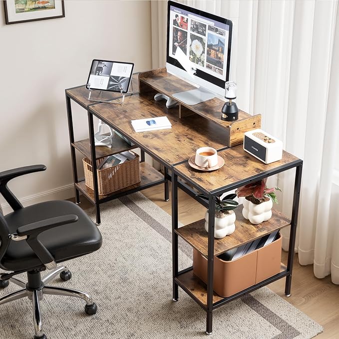 55-inch Computer Desk with Storage Shelf - Vintage Ideal Gaming Desk for Bedrooms, Small Spaces, and Home Offices Modern Writing Desk for PCs.
