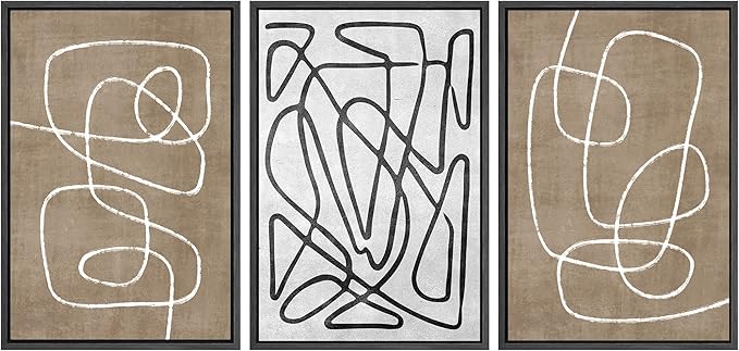 SIGNWIN Framed Canvas Print Wall Art Set Geometric Mid-Century Sketches Graffiti & Street Art Abstract Illustrations Modern Art Decorative Nordic for Living Room, Bedroom, Office - 16"x24"x3 Black