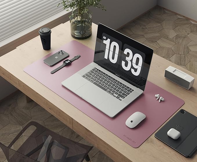 RENMTURE Double-Sided Two-Tone Faux Leather Desk mat Desktop Organization and Accessories Home and Office Large Mouse pad Game and Work (Purple/Pink, 32"x16")