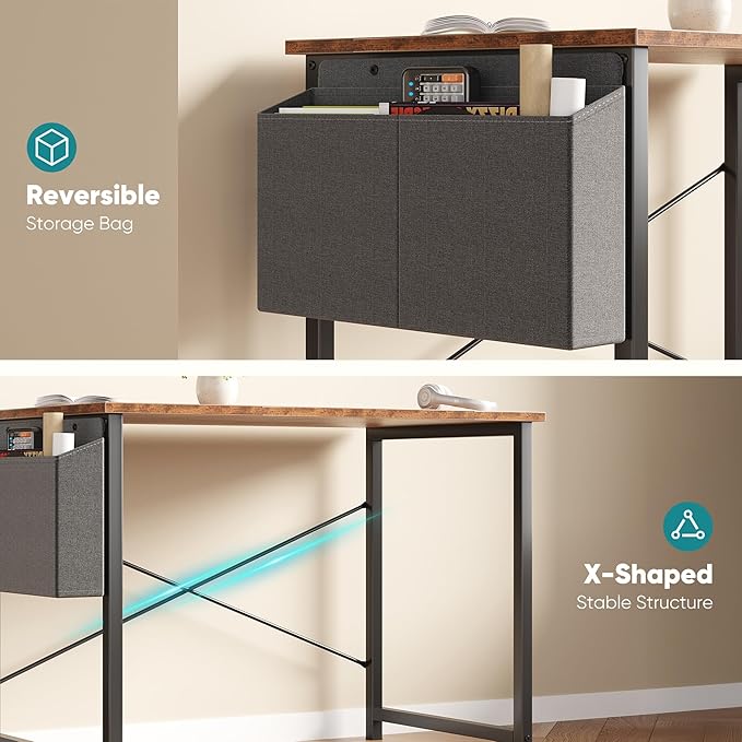 OLIXIS Computer Desk 31 Inch Home Office Desks for Small Spaces, Gaming Writing Study Work Table with Storage Bag for Bedroom, Rustic Brown