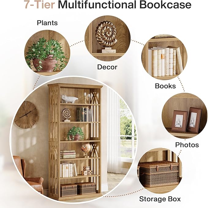 Tribesigns 6-Tier Bookshelf, 75-Inch Tall Bookcase, Large Bookshelves and Bookcases Freestanding Display Shelves, Wood Book Shelf for Living Room, Home Office, Bedroom, Light Brown