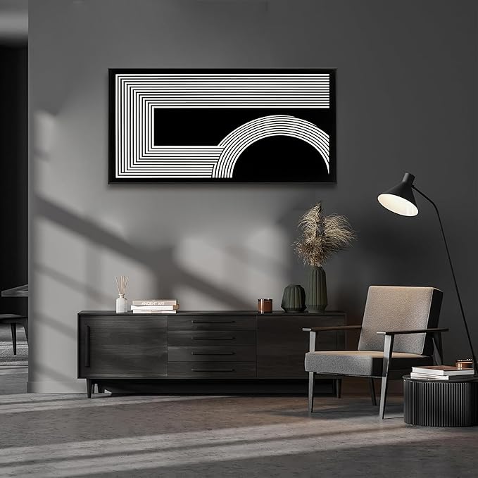 Canvas Art Wall Decor Modern Line Art Prints Black And White Abstract Art Print Painting Modern Artwork Decorations For Living Room Pictures For Bedroom Office Home Wall Decor 24 X 48 In With Framed
