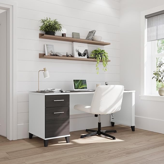 Bush Home 72-inch Home Office Desk with Drawers, Large Computer Table for Personal Workspace, Somerset Collection, White and Storm Gray