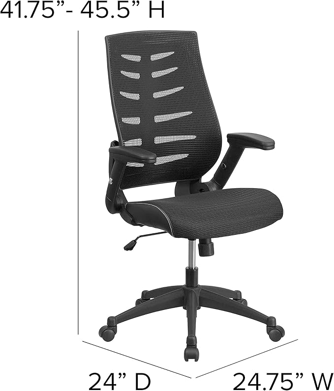 Flash Furniture Kale High Back Designer Black Mesh Executive Swivel Ergonomic Office Chair with Height Adjustable Flip-Up Arms
