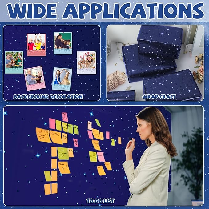 Blue Night Sky Bulletin Board Roll Reusable Waterproof Erasable Outer Space Non-Woven Fabric Bulletin Board Not Easy to Fade Wrinkle Resistant Galaxy Poster for Classroom Decor Wrap Craft 15.5" x12ft