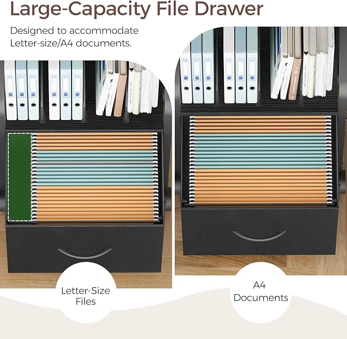 Small File Cabinet, Rolling Filing Cabinet for Under Desk with Divider, Single Non-Woven Fabric Drawer File Organizer for A4/Letter Size Documents, Under Desk Storage, Black FCBK3001