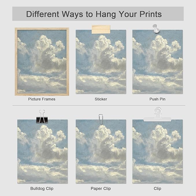 SIGNWIN Poster Wall Art Set of Vintage Landscape Wall Antique Tree Cloud Art Rustic Framhouse Decor for Living Room, Bedroom, Office - 8"x10"x 8
