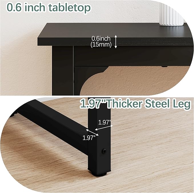 NSdirectModern Computer Desk 63 inch Large Office Desk Writing Study Table for Home Office Desk Workstation Wide Metal Sturdy Frame Thicker Steel Legs, Black.