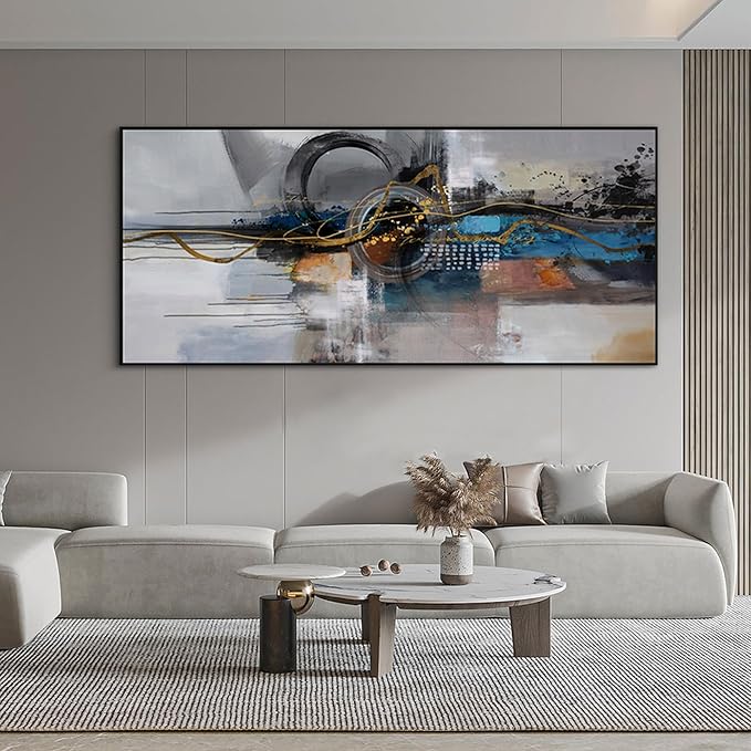 XLSJERST Living Room Wall Decor - Extra Large 86x39 Inches Mondern City Pictures Canvas Black Framed Abstract wall art for Living Room Bedroom Office Home Decoration