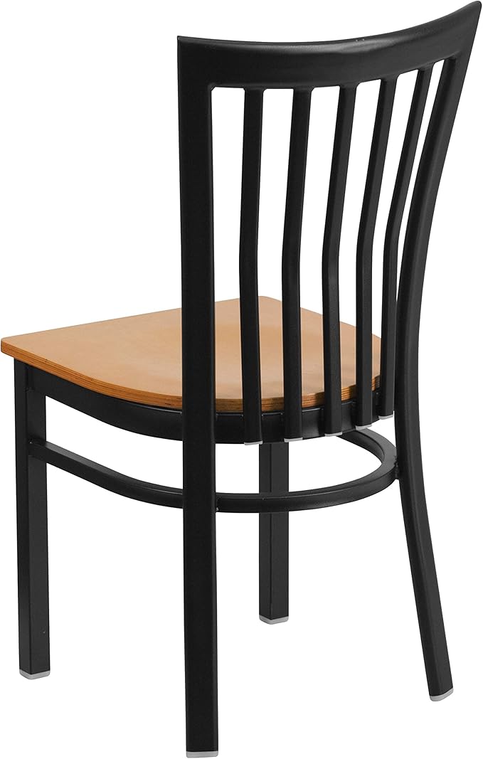 Flash Furniture 2 Pk. HERCULES Series Black School House Back Metal Restaurant Chair - Natural Wood Seat