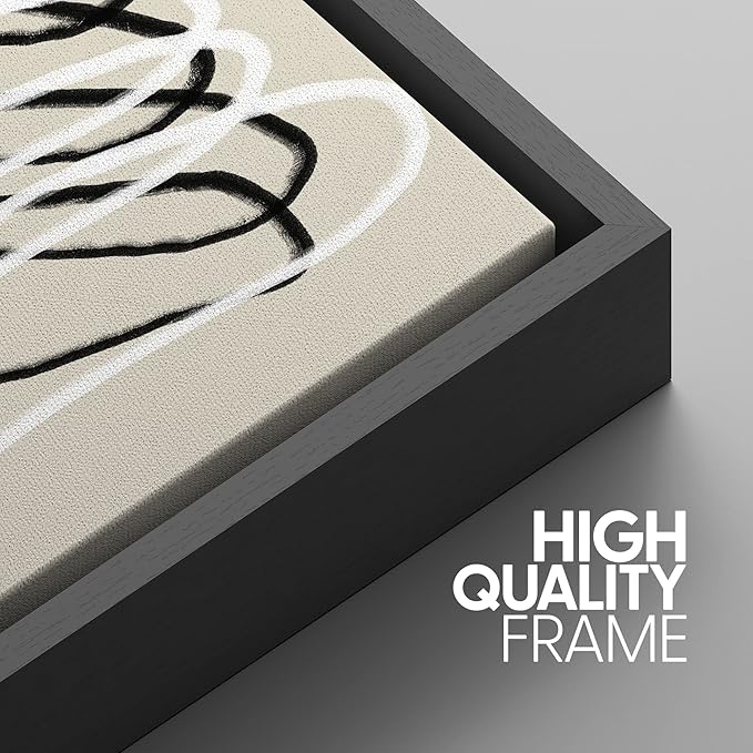 SIGNWIN Framed Canvas Print Wall Art Set Grunge Watercolor Paint Strokes Abstract Shapes Cozy Neutral Modern Art Decorative Boho Relax/Zen Nordic for Living Room, Bedroom, Office - 16"x24"x3 Black
