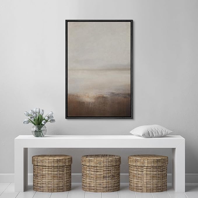 SIGNFORD Framed Canvas Print Wall Art Muted Horizon Abstract Earth Tones Illustrations Modern Art Decorative Relax/Calm for Living Room, Bedroom, Office - 24"x36" Black
