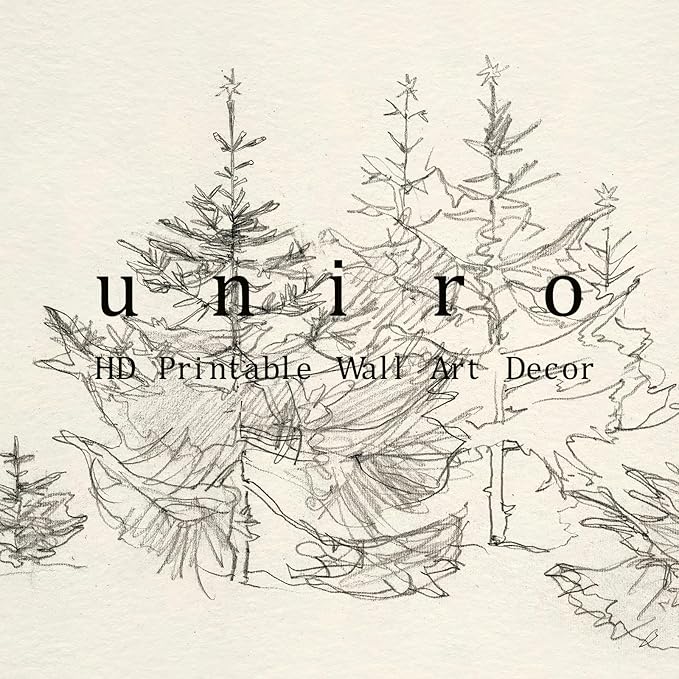 uniro Pine Tree Vintage Wall Art Gray Prints - Classical Naturalist Tree Landscape Print - Pine Trees Sketch Canvas Wall Art Decor Rustic Farmhouse Wall Decor - Minimalist Mid Century Wall Art Painting Picture Aesthetic for Bedroom Bathroom Living Room...