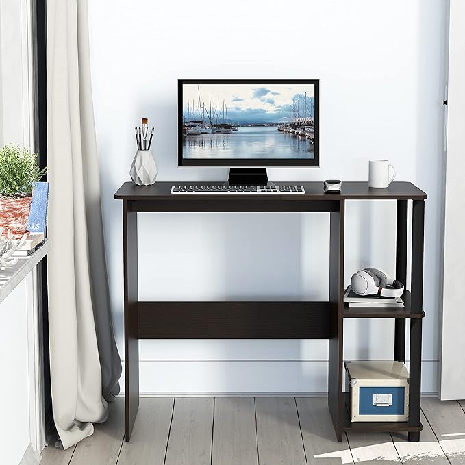 SHW 35-Inch Home Office Cyrus Desk with Open Storage Shelves, Espresso