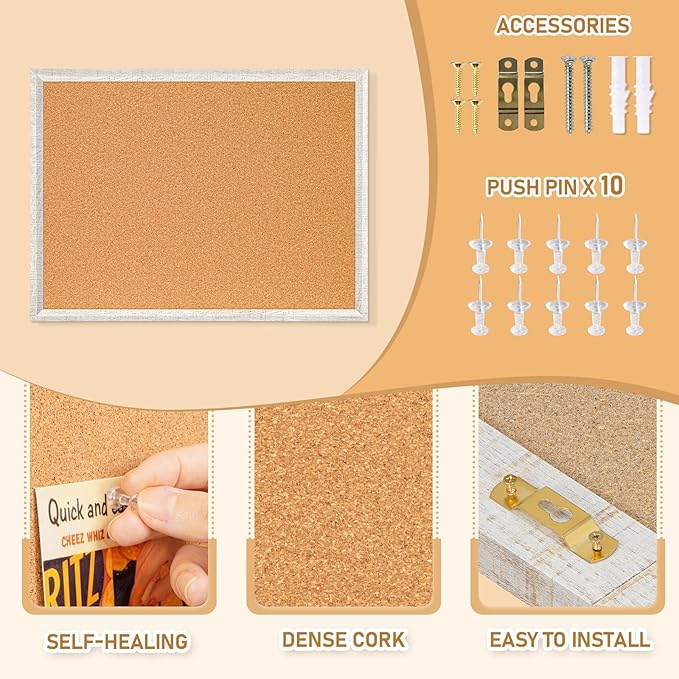 DOLLAR BOSS Cork Board for Wall - 48 X 36 Inches, Grey Texture Framed Bulletin Board Corkboard Decorative Hanging Pin Board for Office & Home Decor