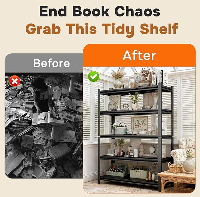2 Tier Book Shelf, Metal Bookshelves, Heavy Duty Steel Bookcases, Large Storage Capacity Adjustable Tall Industrial Bookshelf for Living Room, Bedroom and Study Room, Black (2-Tier 22''Hx16''Wx12''D)