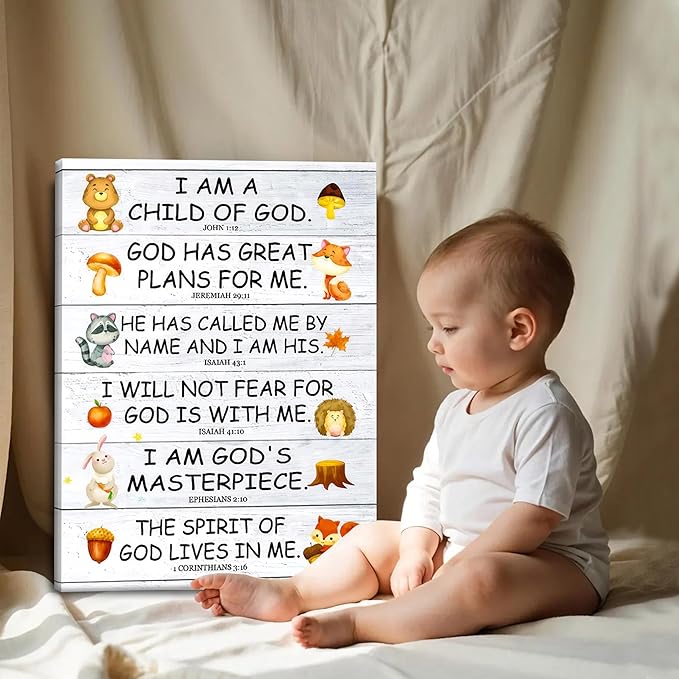 Scripture Canvas Wall Art for Kids Room – Christian I Am a Child of God Bible Verse Wall Decor, Framed Religious Picture Art Prints for Nursery, Classroom, Bedroom 12x16in